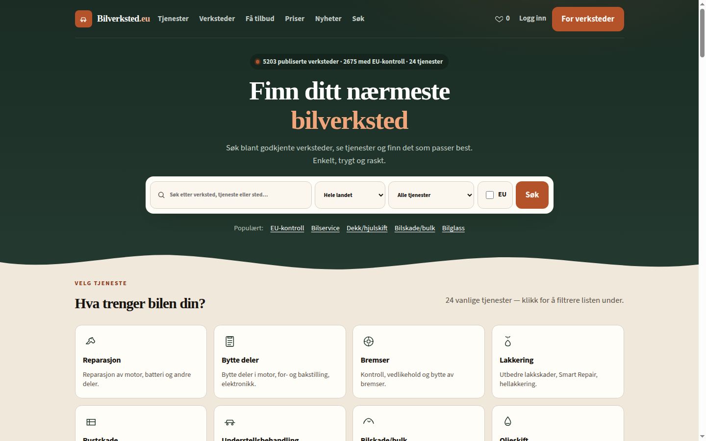 Skjermbilde av Bilverksted.eu
