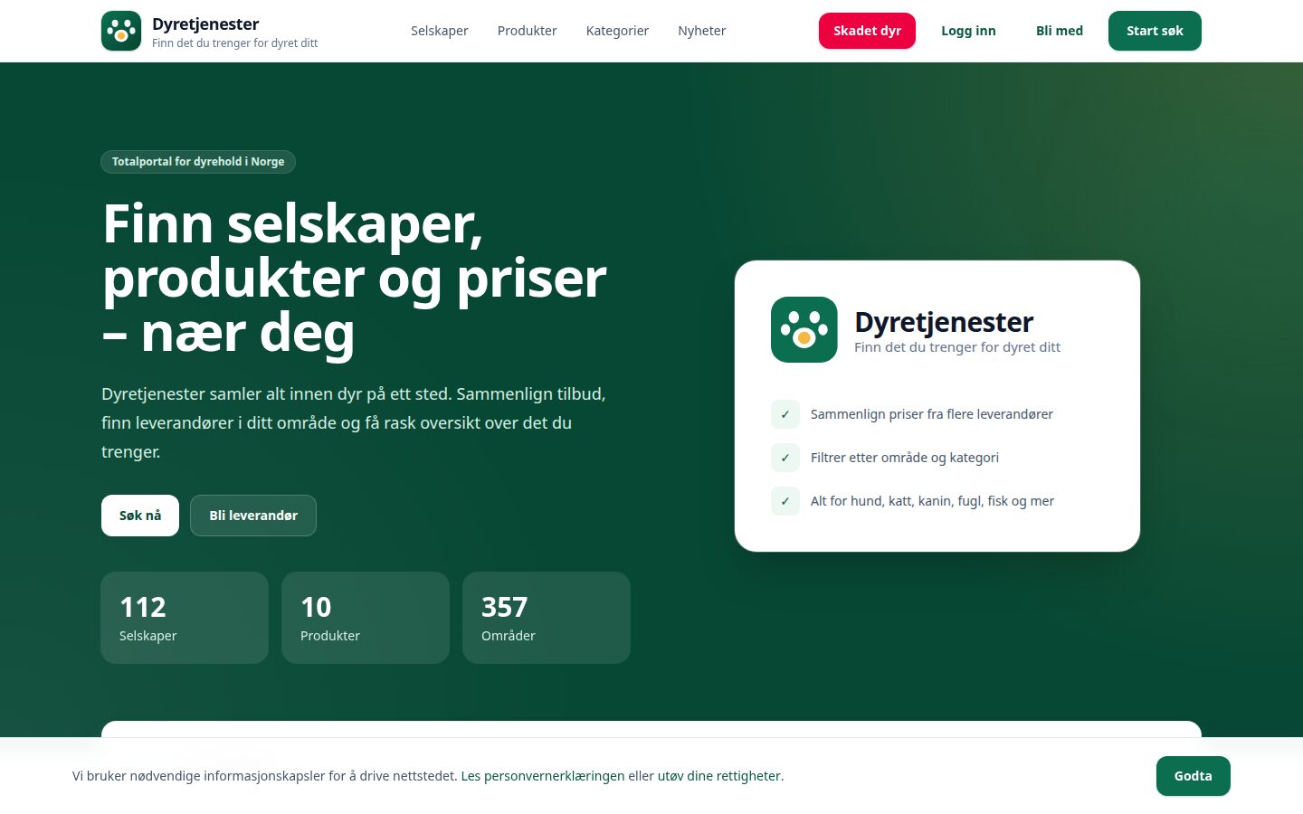 Skjermbilde av Dyretjenester