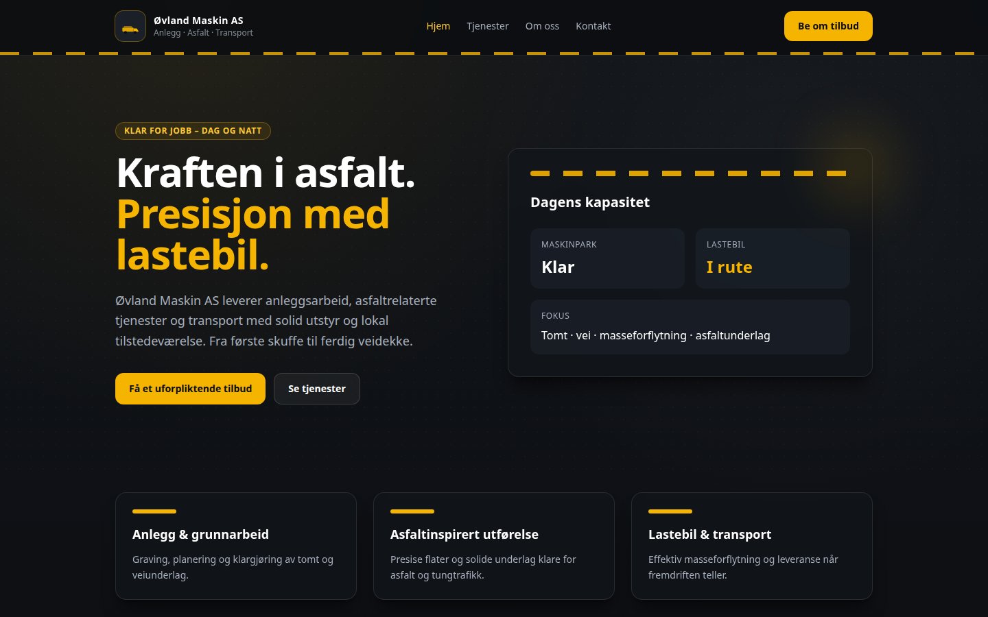 Skjermbilde av Øvland Maskin